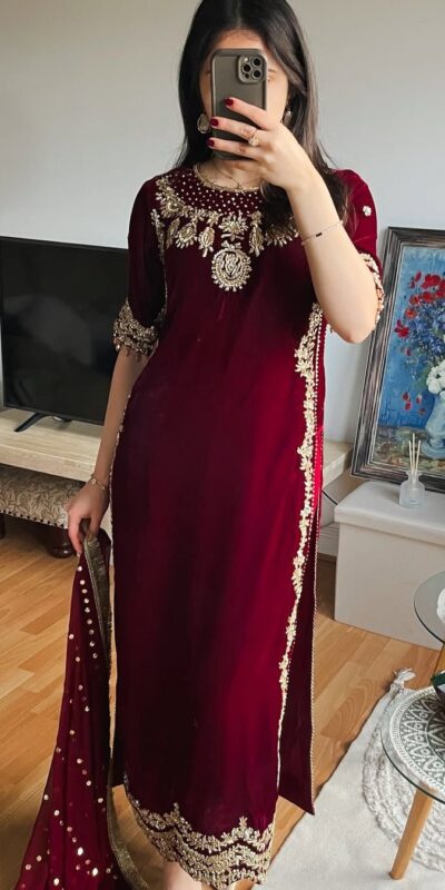 SRK 5307 Maroon Viscose Velvet Salwar Suit with Embroidery Work & Lace Work. Special Price ₹2149. Delivery 4-6 Working Days. Shop now. | Lehenga, Bollywood Lehenga, Creative Lehenga, Designer Lehenga, Embroidered Lehenga, Party Wear Lehenga