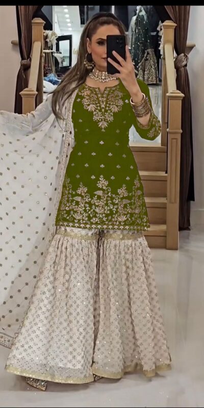 VLM 264 Mehendi in Fox Georgette Embroidery Work & Lace Work Salwar Suit . Best Price ₹2399. Delivery 4-6 Working Days. Shop now. | Jump Suits, Tops & Bottoms, Track Suits, Salwar suit, Casual Suits, Creative suits, Designer Suits, Palazzo Suits, Party Wear Suits, Patiala Suits, Straight Suits, Trendy Wear