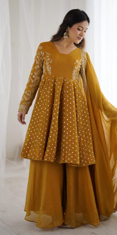 ZSR 3134 Mustard Crunchy Silk Salwar Suit Perfect for Wedding, Party, Sangeet, Anniversary, Housewarming Introductory Price ₹2399. Delivery 4-6 | Jump Suits, Salwar suit, Casual Suits, Creative suits, Designer Suits, Palazzo Suits, Party Wear Suits, Patiala Suits, Straight Suits