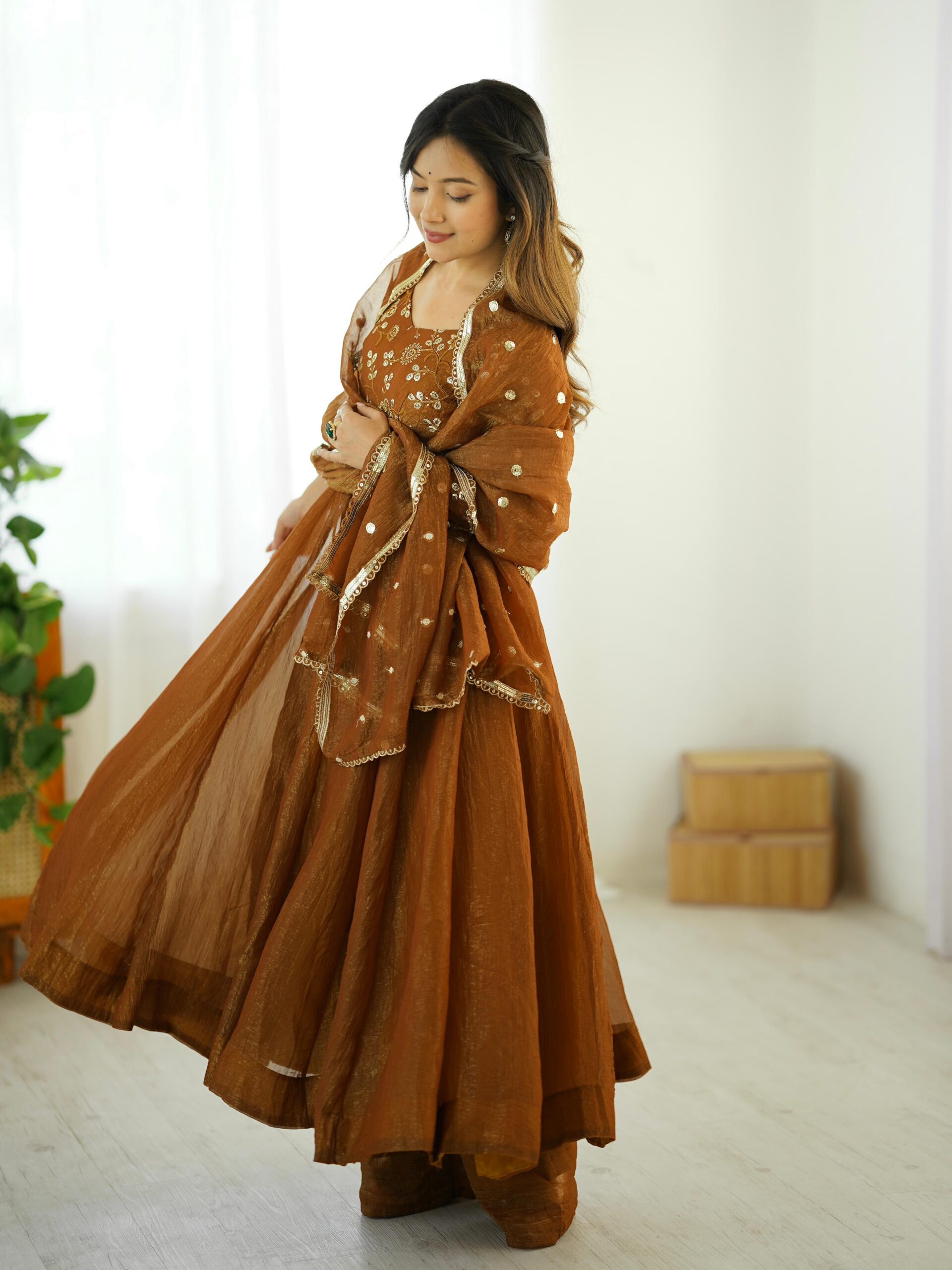 SRK 5290 Mustered Crunchy Silk Gown Perfect for Wedding, Party, Pongal, Traditional Day, Reception Get it for ₹1999. Delivery 4-6 Working Days. Shop now. | Jump Suits, Salwar suit, Casual Suits, Creative suits, Designer Suits, Palazzo Suits, Party Wear Suits, Patiala Suits, Straight Suits