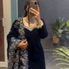 Navy Blue Viscose Velvet Lace Work Salwar Suit
