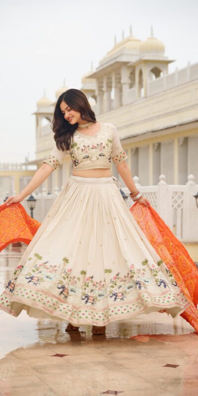Ram 143 Orange in Color Tissue Silk Embroidery Work Lehenga Choli . Now at just ₹3249. Delivery 4-6 Working Days. Shop now. | Lehenga, Bollywood Lehenga, Creative Lehenga, Designer Lehenga, Embroidered Lehenga, Party Wear Lehenga