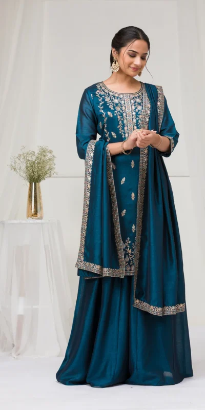 FC 2102 Peacock Blue Blooming Vichitra Salwar Suit with Embroidery Work. Festive Deal ₹2549. Delivery 4-6 Working Days. Shop now. | Jump Suits, Tops & Bottoms, Track Suits, Salwar suit, Casual Suits, Creative suits, Designer Suits, Palazzo Suits, Party Wear Suits, Patiala Suits, Straight Suits, Trendy Wear