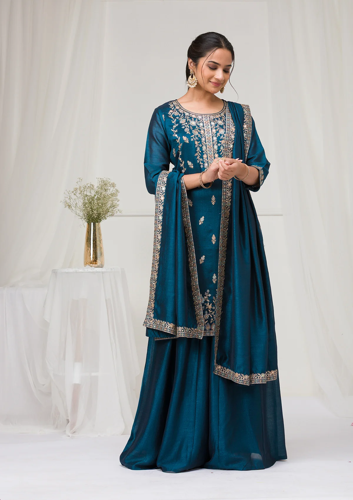 FC 2102 Peacock Blue Blooming Vichitra Salwar Suit with Embroidery Work. Festive Deal ₹2549. Delivery 4-6 Working Days. Shop now. | Jump Suits, Tops & Bottoms, Track Suits, Salwar suit, Casual Suits, Creative suits, Designer Suits, Palazzo Suits, Party Wear Suits, Patiala Suits, Straight Suits, Trendy Wear