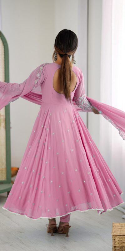 ZF 5012 Pink Blooming Faux Gown with Embroidery Work. Wedding, Party, Festive, Events Grab it for ₹2149. Delivery 4-6 Working Days. Shop now. | Lehenga, Bollywood Lehenga, Creative Lehenga, Designer Lehenga, Embroidered Lehenga, Party Wear Lehenga