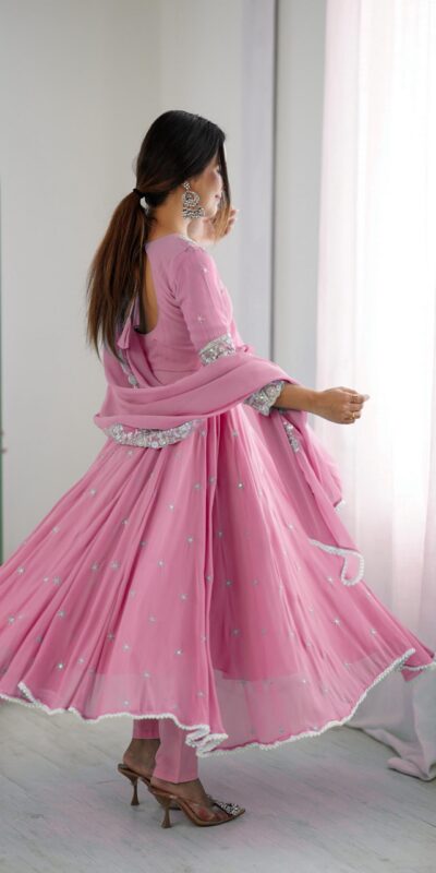 ZF 5012 Pink Blooming Faux Gown with Embroidery Work. Wedding, Party, Festive, Events Grab it for ₹2149. Delivery 4-6 Working Days. Shop now. | Lehenga, Bollywood Lehenga, Creative Lehenga, Designer Lehenga, Embroidered Lehenga, Party Wear Lehenga