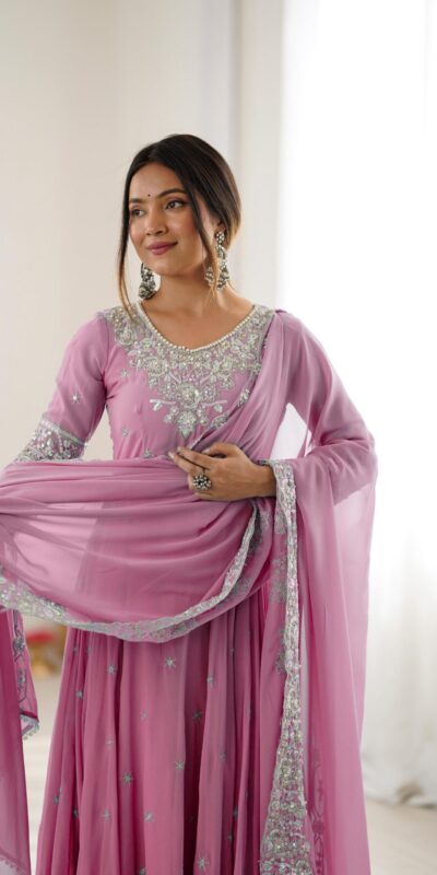 ZF 5012 Pink Blooming Faux Gown with Embroidery Work. Wedding, Party, Festive, Events Grab it for ₹2149. Delivery 4-6 Working Days. Shop now. | Lehenga, Bollywood Lehenga, Creative Lehenga, Designer Lehenga, Embroidered Lehenga, Party Wear Lehenga