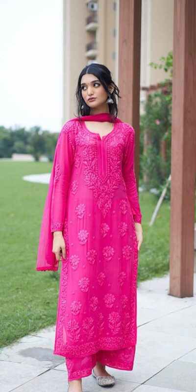 BE 370 Pink Faux Georgette Salwar Suit with Lace Work & Embroidery Work. Festive Deal ₹1949. Delivery 4-6 Working Days. Shop now. | Jump Suits, Salwar suit, Casual Suits, Creative suits, Designer Suits, Palazzo Suits, Party Wear Suits, Patiala Suits, Straight Suits
