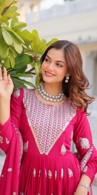 Ram 062 Pink Fox Georgette Gown Perfect for Wedding, Party, Family Gatherings, Durga Puja, Eid – . Festive Deal ₹1799. Delivery 4-6 Working Days. Shop no | Gowns, Bollywood Gowns, Creative Gowns, Designer Gowns, Embroidered Gowns, Party Wear Gowns