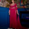 Pink Pure Chinon Embroidery Work Gown