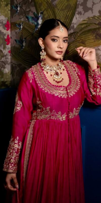 DC 99 Pink Pure Chinon Gown with Embroidery Work. Wedding, Party, Festive, Events Now at just ₹2049. Delivery 4-6 Working Days. Shop now. | Gowns, Bollywood Gowns, Creative Gowns, Designer Gowns, Embroidered Gowns, Party Wear Gowns
