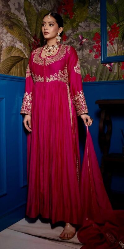 DC 99 Pink Pure Chinon Gown with Embroidery Work. Wedding, Party, Festive, Events Now at just ₹2049. Delivery 4-6 Working Days. Shop now. | Gowns, Bollywood Gowns, Creative Gowns, Designer Gowns, Embroidered Gowns, Party Wear Gowns