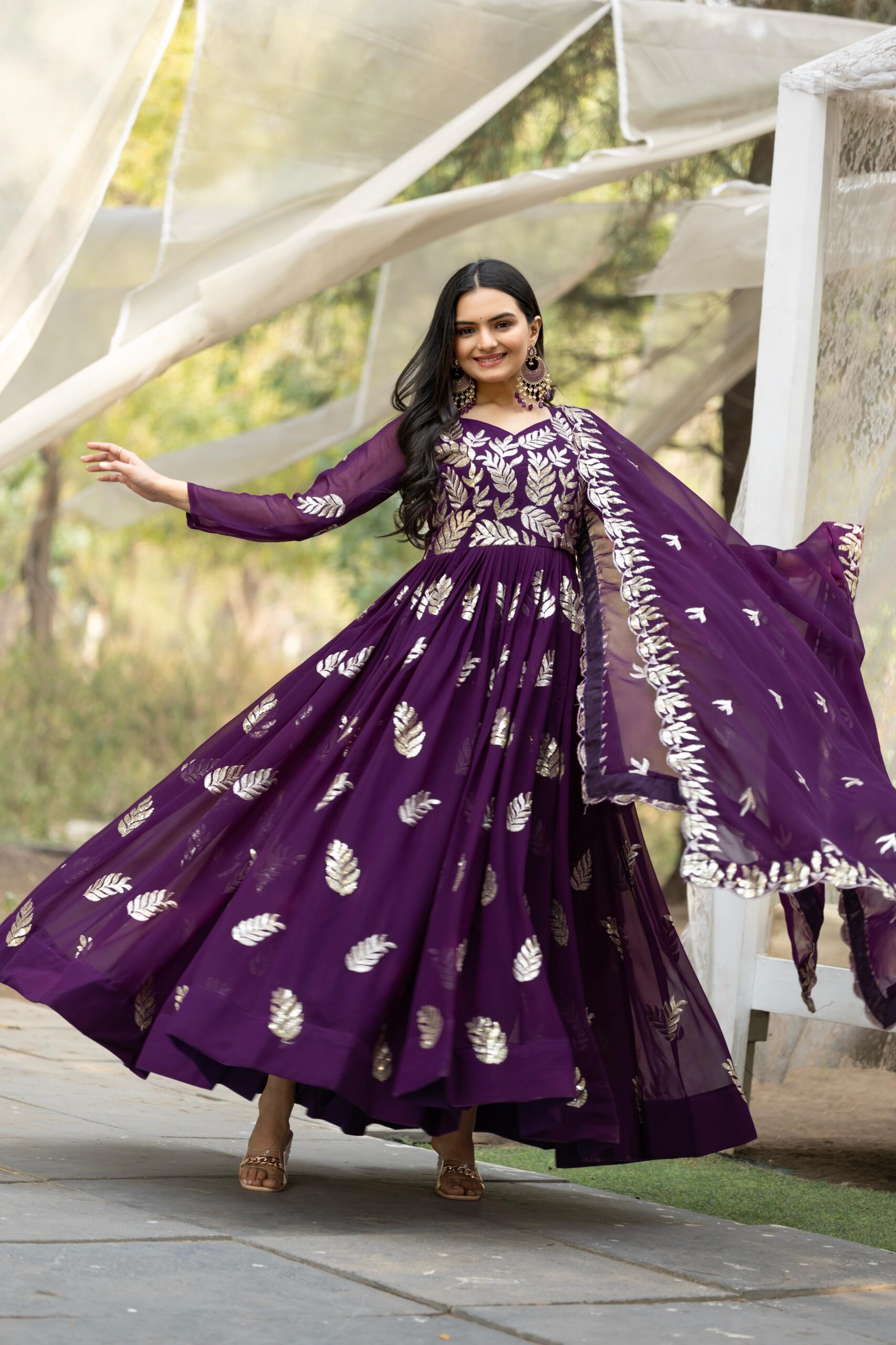 Ram 087 Purple in Fox Georgette Embroidery Work & Thread Embroidery Gown . Special Price ₹2149. Delivery 4-6 Working Days. Shop now. | Gowns, Bollywood Gowns, Creative Gowns, Designer Gowns, Embroidered Gowns, Party Wear Gowns