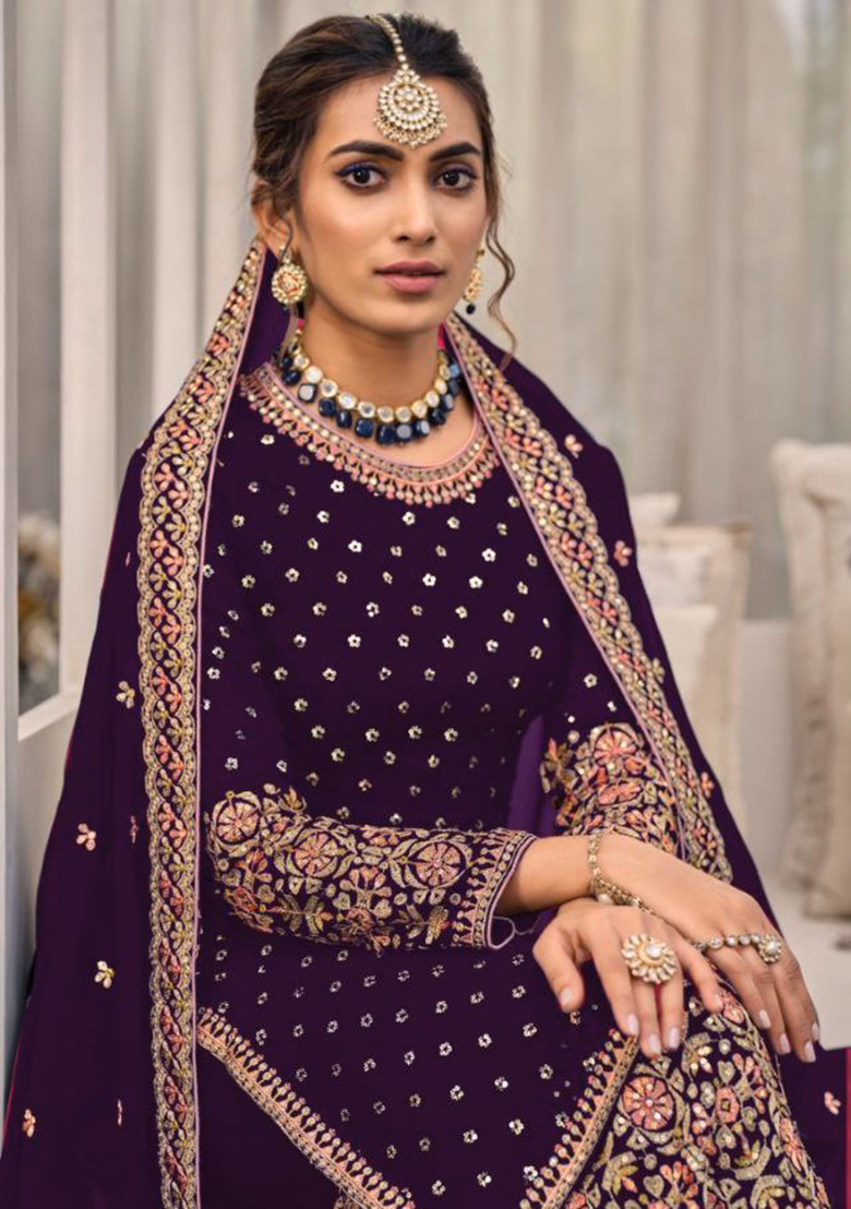 FC 1448 Purple Georgette Salwar Suit with Embroidery Work & Lace Work. Exclusive Offer ₹2599. Delivery 4-6 Working Days. Shop now. | Jump Suits, Tops & Bottoms, Track Suits, Salwar suit, Casual Suits, Creative suits, Designer Suits, Palazzo Suits, Party Wear Suits, Patiala Suits, Straight Suits, Trendy Wear