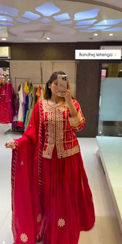 KF 1709 Red Chinon Lehenga Choli Perfect for Wedding, Party, Eid, Makar Sankranti, Reception – . Available at ₹2099 only. Delivery 4-6 Working Days. | Lehenga, Bollywood Lehenga, Creative Lehenga, Designer Lehenga, Embroidered Lehenga, Party Wear Lehenga