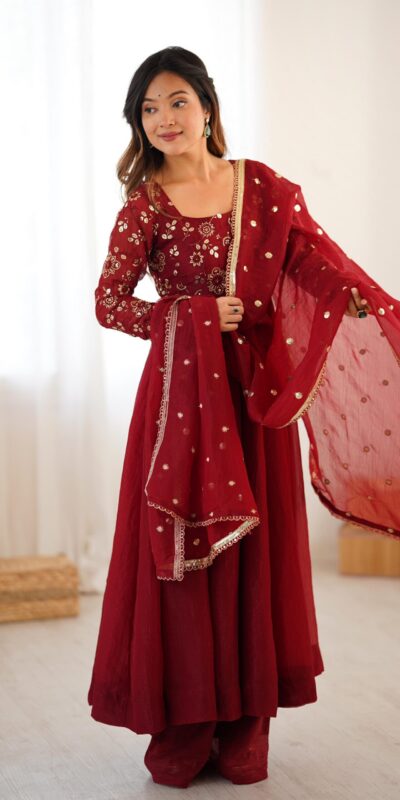SRK 5290 Red Crunchy Silk Gown Perfect for Wedding, Party, Pongal, Traditional Day, Reception – . Get it for ₹1999. Delivery 4-6 Working Days. Shop now. | Jump Suits, Salwar suit, Casual Suits, Creative suits, Designer Suits, Palazzo Suits, Party Wear Suits, Patiala Suits, Straight Suits