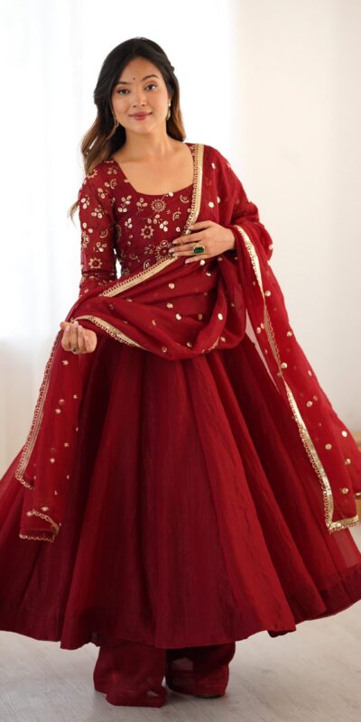 SRK 5290 Red Crunchy Silk Gown Perfect for Wedding, Party, Pongal, Traditional Day, Reception – . Get it for ₹1999. Delivery 4-6 Working Days. Shop now. | Jump Suits, Salwar suit, Casual Suits, Creative suits, Designer Suits, Palazzo Suits, Party Wear Suits, Patiala Suits, Straight Suits