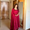 Red Fendy Silk Lace Border Work Gown