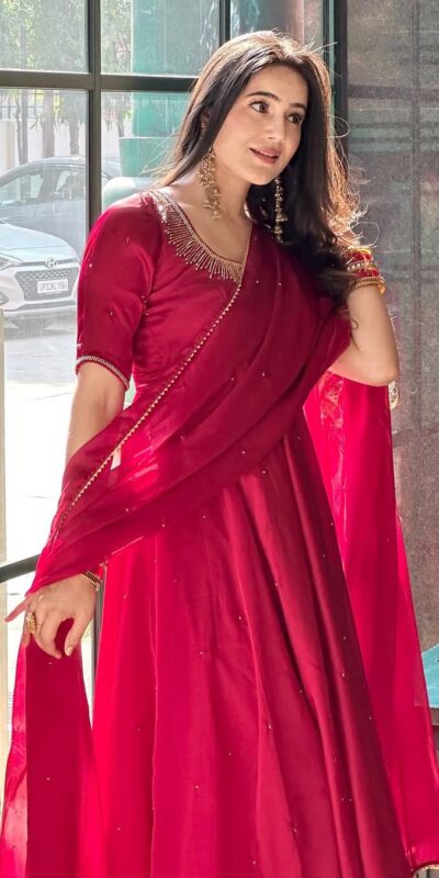 ZF 427 Red Fendy Silk Gown Perfect for Wedding, Party, Haldi, Reception, Holi – . Now at just ₹2099. Delivery 4-6 Working Days. Shop now. | Gowns, Bollywood Gowns, Creative Gowns, Designer Gowns, Embroidered Gowns, Party Wear Gowns