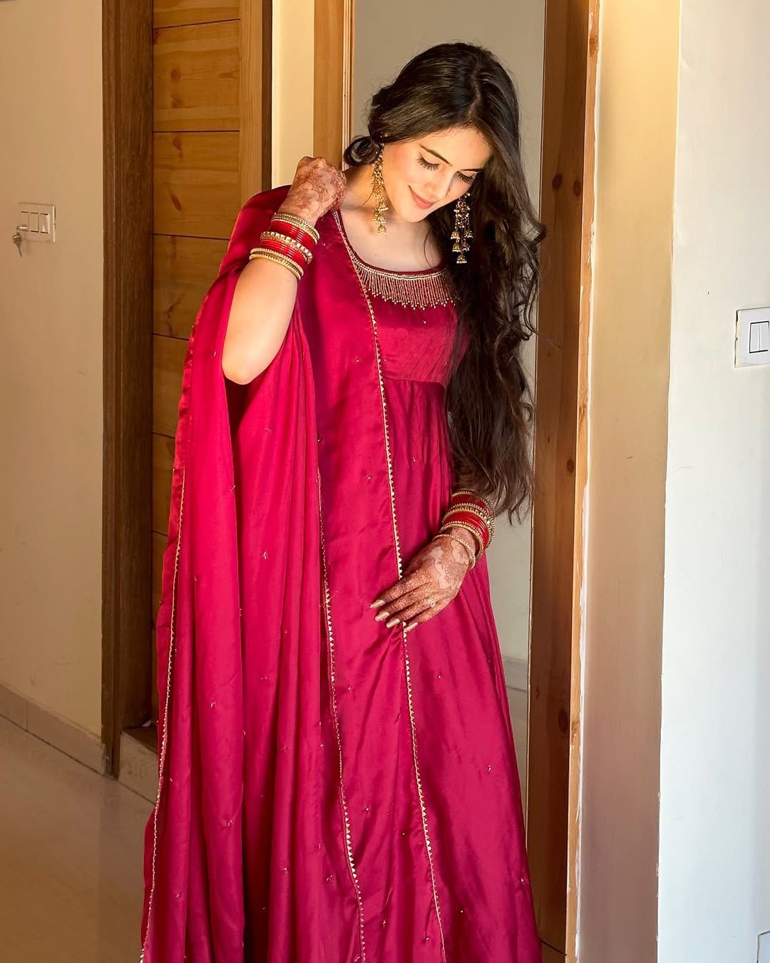 ZF 427 Red Fendy Silk Gown Perfect for Wedding, Party, Haldi, Reception, Holi – . Now at just ₹2099. Delivery 4-6 Working Days. Shop now. | Gowns, Bollywood Gowns, Creative Gowns, Designer Gowns, Embroidered Gowns, Party Wear Gowns