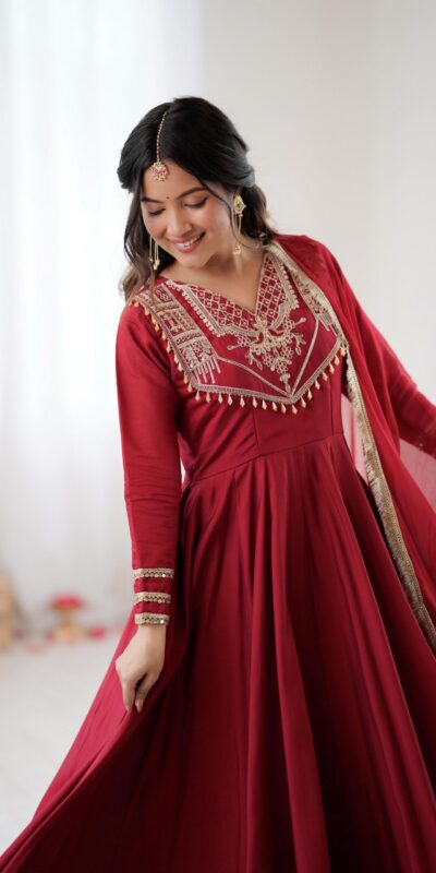 ZSR 3149 Red Roman silk Gown Perfect for Wedding, Party, Sangeet, Haldi, Lohri – . Introductory Price ₹2099. Delivery 4-6 Working Days. Shop now. | Lehenga, Bollywood Lehenga, Creative Lehenga, Designer Lehenga, Embroidered Lehenga, Party Wear Lehenga