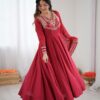 ZSR 3149 Red Roman silk Gown Perfect for Wedding, Party, Sangeet, Haldi, Lohri – . Introductory Price ₹2099. Delivery 4-6 Working Days. Shop now. | Gowns, Bollywood Gowns, Creative Gowns, Designer Gowns, Embroidered Gowns, Party Wear Gowns