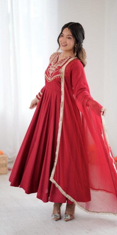 ZSR 3149 Red Roman silk Gown Perfect for Wedding, Party, Sangeet, Haldi, Lohri – . Introductory Price ₹2099. Delivery 4-6 Working Days. Shop now. | Lehenga, Bollywood Lehenga, Creative Lehenga, Designer Lehenga, Embroidered Lehenga, Party Wear Lehenga