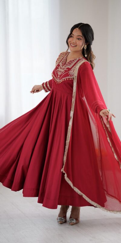 ZSR 3149 Red Roman silk Gown Perfect for Wedding, Party, Sangeet, Haldi, Lohri – . Introductory Price ₹2099. Delivery 4-6 Working Days. Shop now. | Lehenga, Bollywood Lehenga, Creative Lehenga, Designer Lehenga, Embroidered Lehenga, Party Wear Lehenga