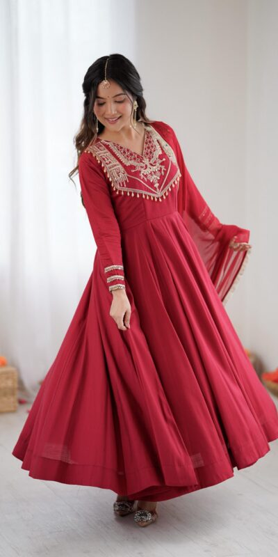 ZSR 3149 Red Roman silk Gown Perfect for Wedding, Party, Sangeet, Haldi, Lohri – . Introductory Price ₹2099. Delivery 4-6 Working Days. Shop now. | Gowns, Bollywood Gowns, Creative Gowns, Designer Gowns, Embroidered Gowns, Party Wear Gowns