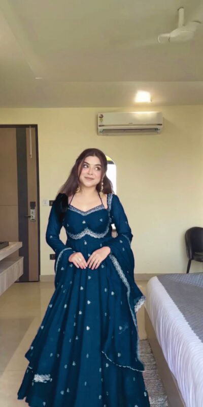 RTC 5924 Teal Georgette Thread With Sequence Gown Perfect for Wedding, Party, Reception, Holi, Eid . Available at ₹1999 only. Delivery 4-6 Working Days. | Gowns, Bollywood Gowns, Creative Gowns, Designer Gowns, Embroidered Gowns, Party Wear Gowns