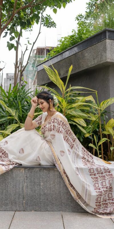 BT 428 White Soft Linen Cotton Saree with Digital Print & Lace Work. Festive Deal ₹1449. Delivery 4-6 Working Days. Shop now. | Sarees, Bollywood Sarees, Creative Sarees, Designer Sarees, Embroidered Sarees, Ethnic Saree, Modern Digital sarees, Party Wear Sarees