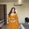 RTC 5924 Yellow Georgette Thread With Sequence Gown Perfect for Wedding, Party, Reception, Holi, Eid . Available at ₹1999 only. Delivery 4-6 Working Days. | Gowns, Bollywood Gowns, Creative Gowns, Designer Gowns, Embroidered Gowns, Party Wear Gowns