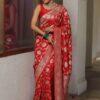 Red Soft Lichi Silk All Over Work Saree