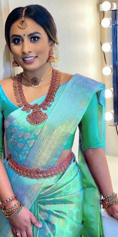 Sky Blue Soft Lichi Silk Rich Pallu Lace Work Border Saree