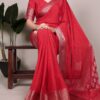 Red Chinon Zari Weaving Work Saree