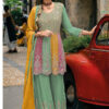 Sea Green Chinon Embroidery Lace Work Salwar Suit
