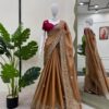 Brown Burberry Silk Sequence Work Saree