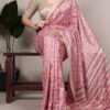 Peach Taser Silk With Printed Work Saree