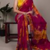 Pink Weightless Marbal Lace Border Work  Saree