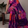 Purple Weightless Marbal Lace Border Work  Saree