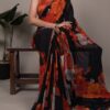 Orange Weightless Marbal Lace Border Work  Saree
