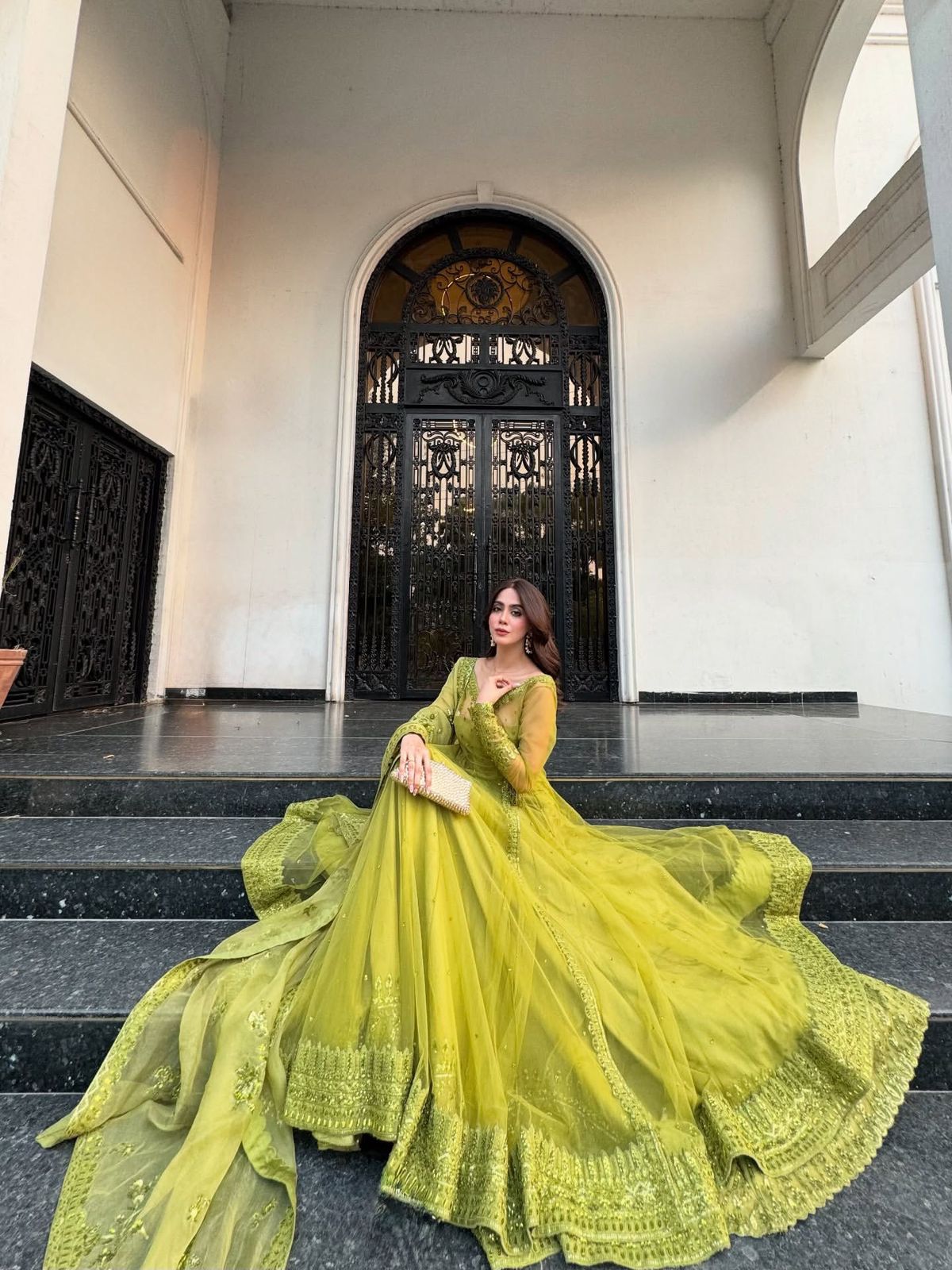 Green Butterfly Net Sequence Work Lehenga Choli - Image 4