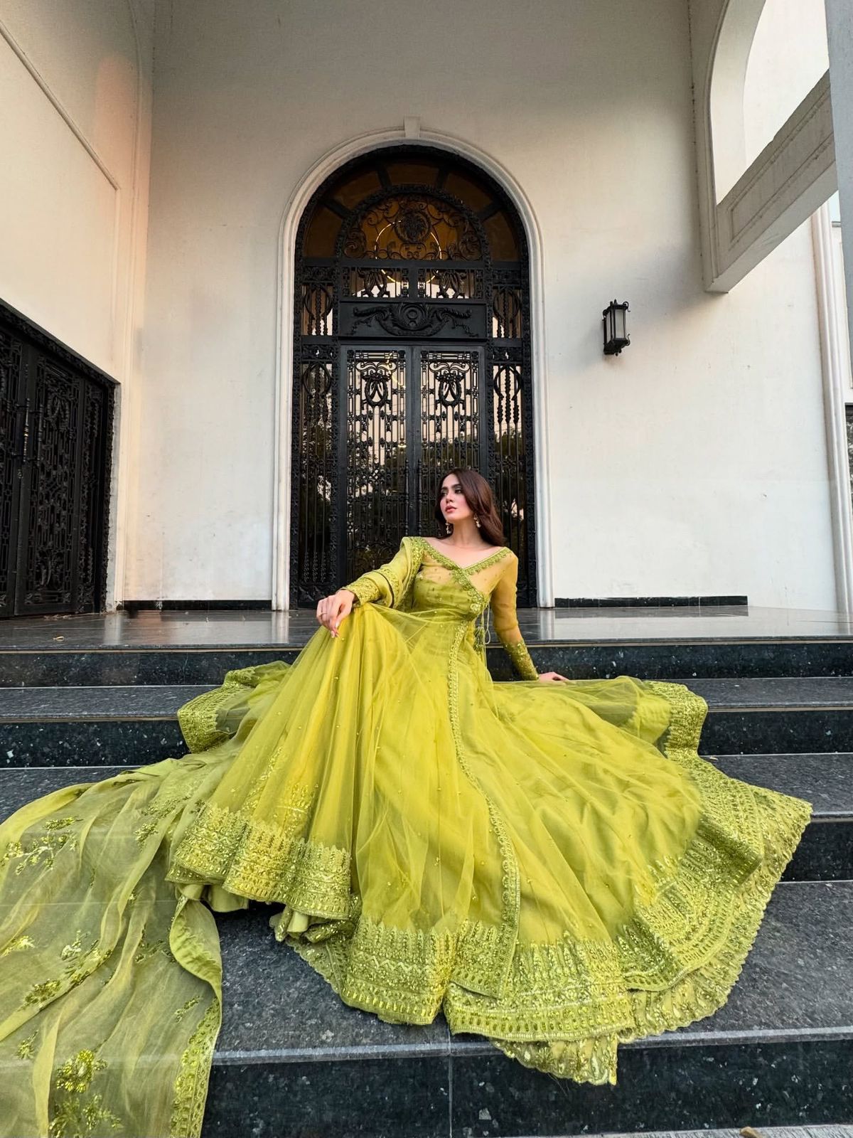 Green Butterfly Net Sequence Work Lehenga Choli - Image 3