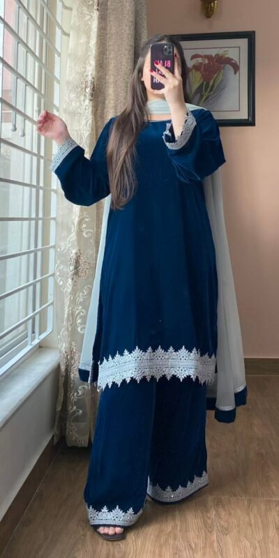 Blue Georgette Lace Embroidery Work Salwar Suit