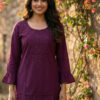 Wine Rayon Chikan Work Kurti