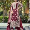 Maroon Organza Silk Embroidery Work Salwar Suit