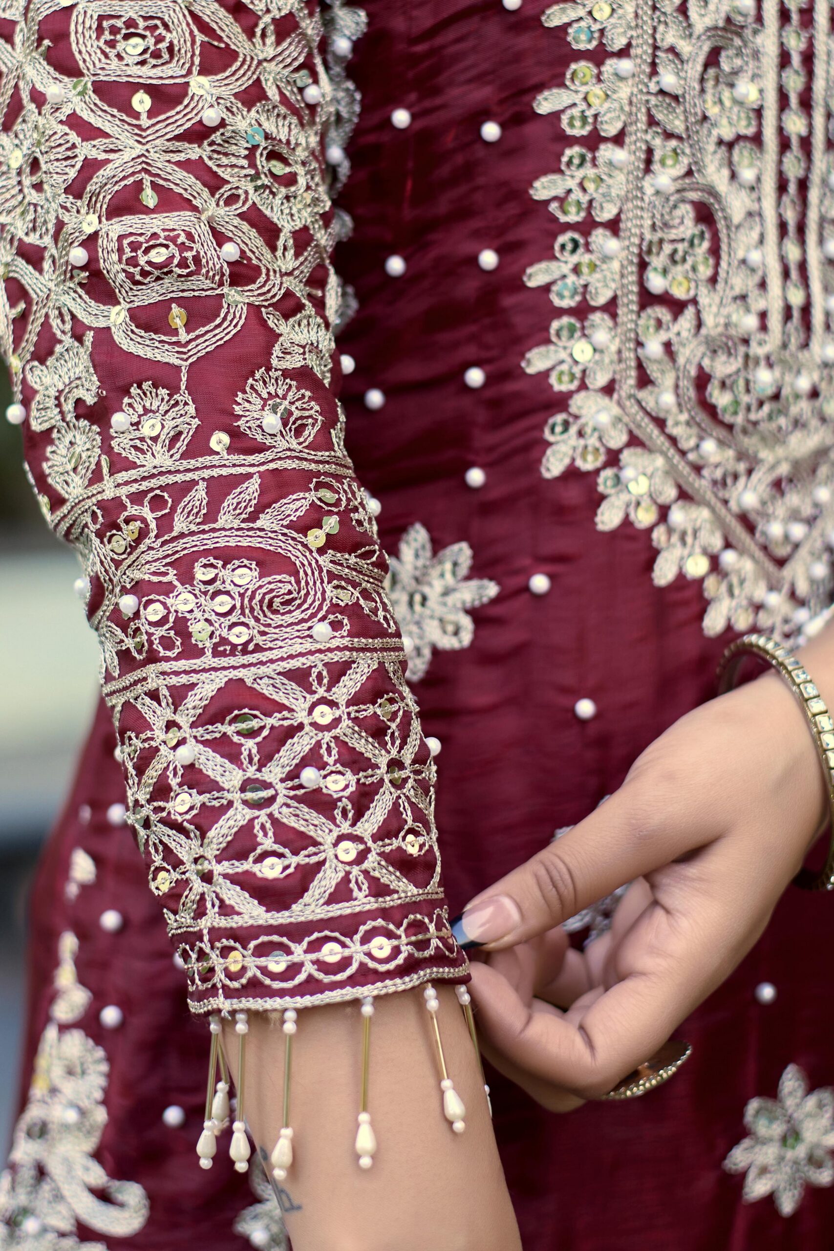 Maroon Organza Silk Embroidery Work Salwar Suit - Image 6