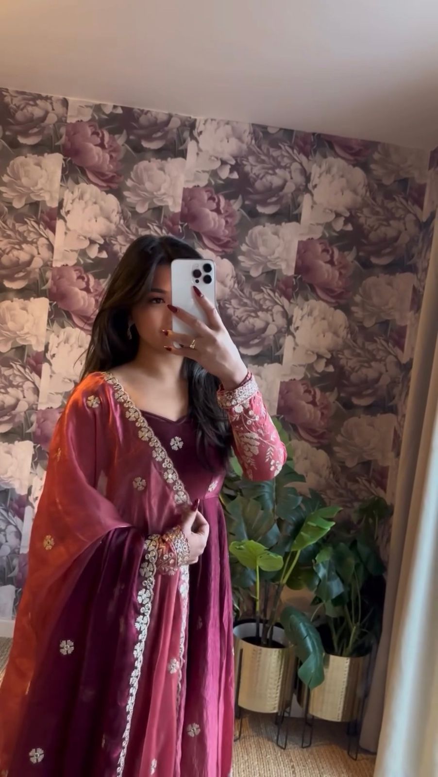 Wine Chinon Silk Thread Work Salwar Suit - Image 3