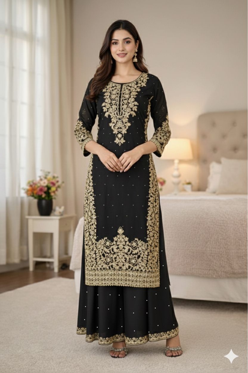 Black Organza Silk Embroidery Work Salwar Suit - Image 3