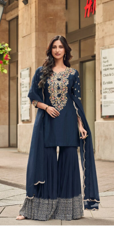 Navy Blue Georgette Embroidery Lace Work Salwar Suit